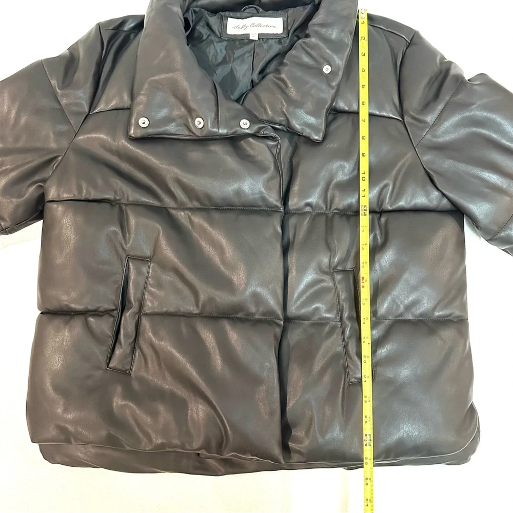 Sebby Collection Black Vegan Non Leather Puffer Bomber‎ Jacket